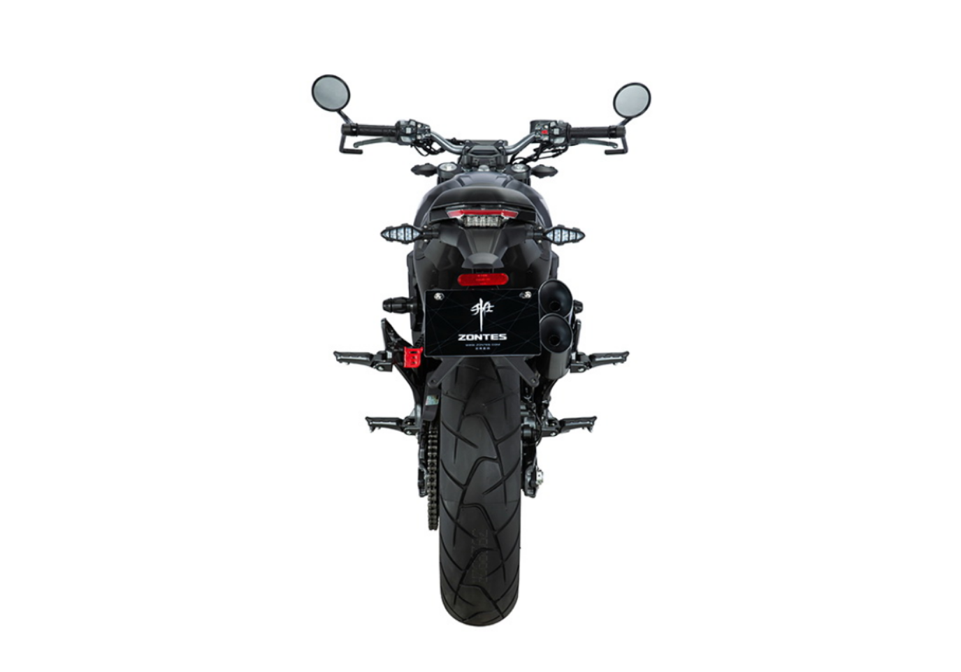 Moto ZT350-GK a preto vista de trás.