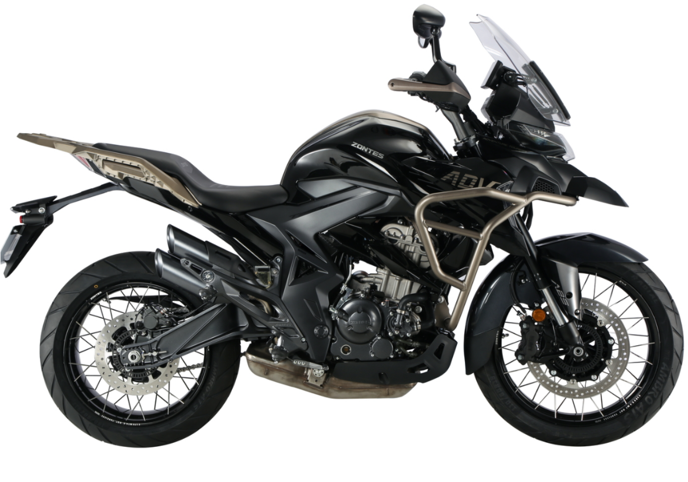 Moto ZT350-TX a preto vista do lado direito.