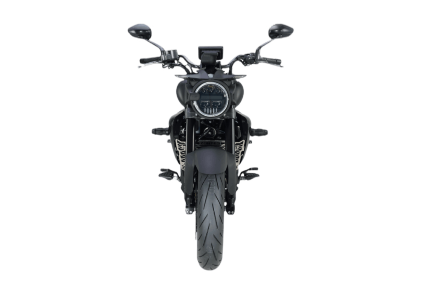 Moto ZT350-S a preto vista de frente.