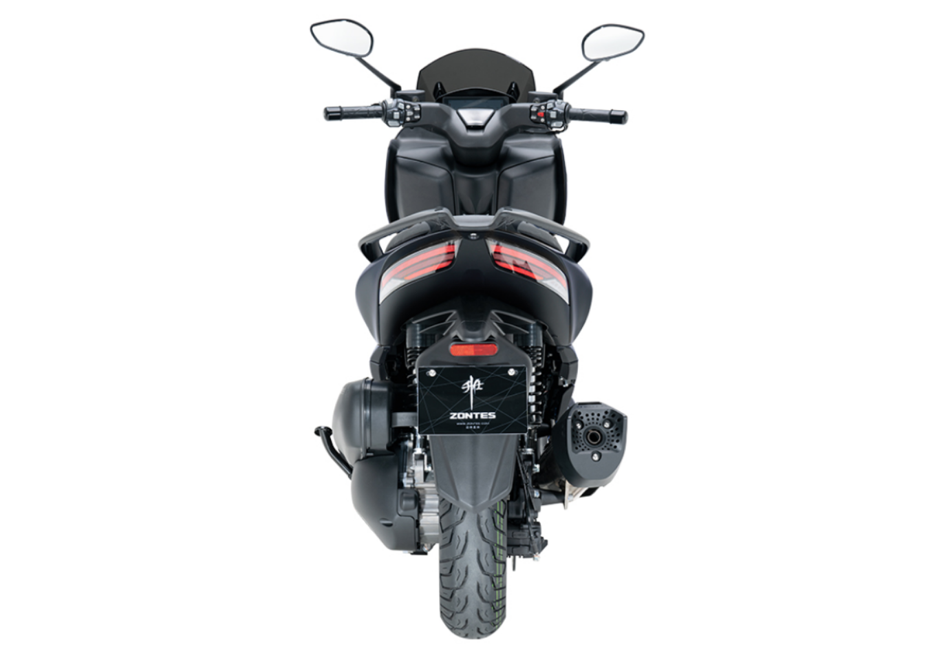 Moto ZT350-D a preto vista de trás.