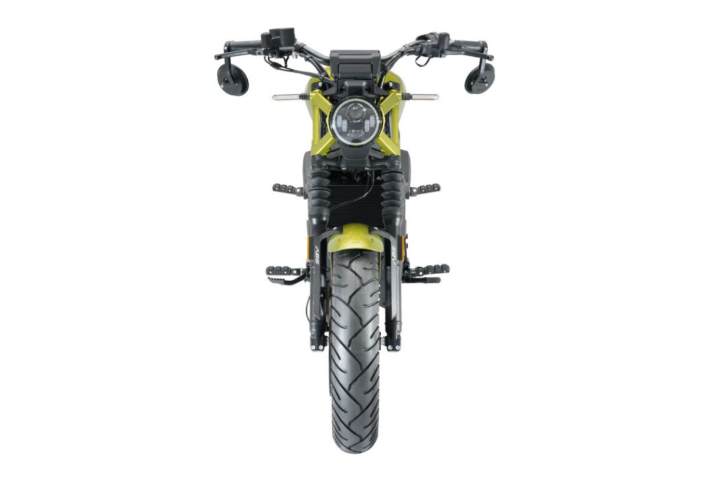 Moto ZT125-C a amarelo vista de trás.