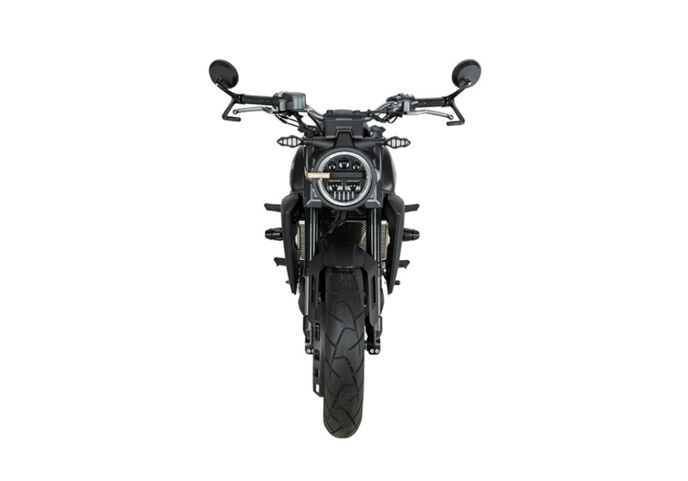 Moto ZT350-GK a preto vista de frente.