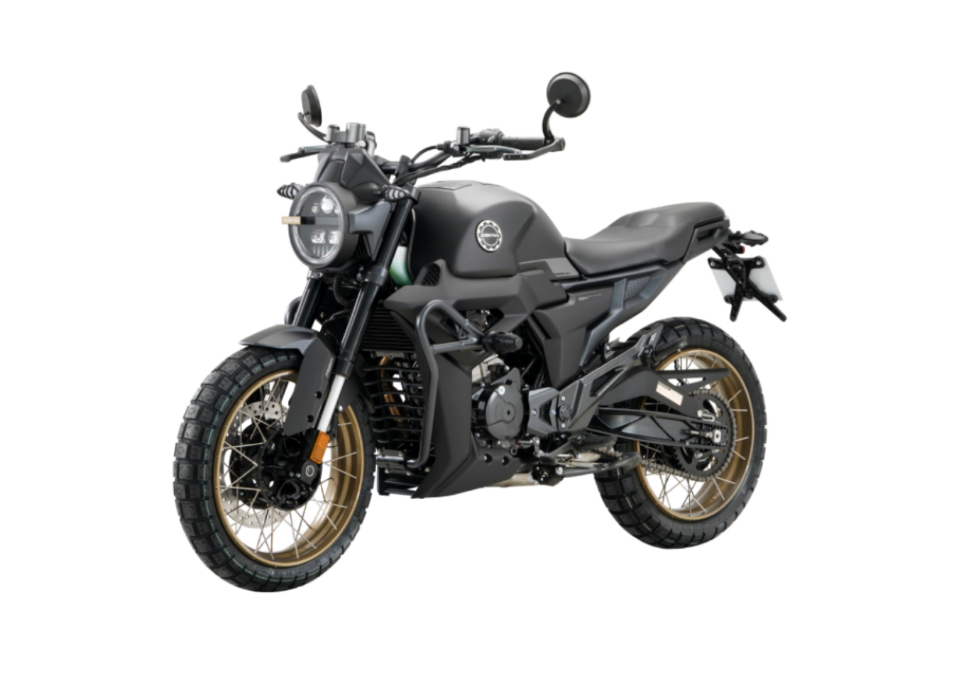 Moto ZT125-G1X-LCD a preto vista 45º frontal do lado esquerdo.