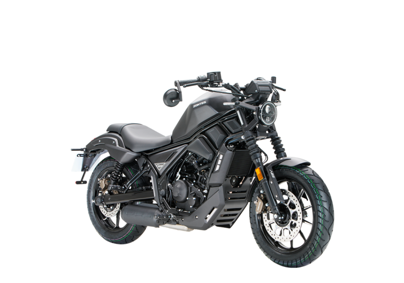 Moto ZT125-C2 a preto vista 45º frontal do lado direito.