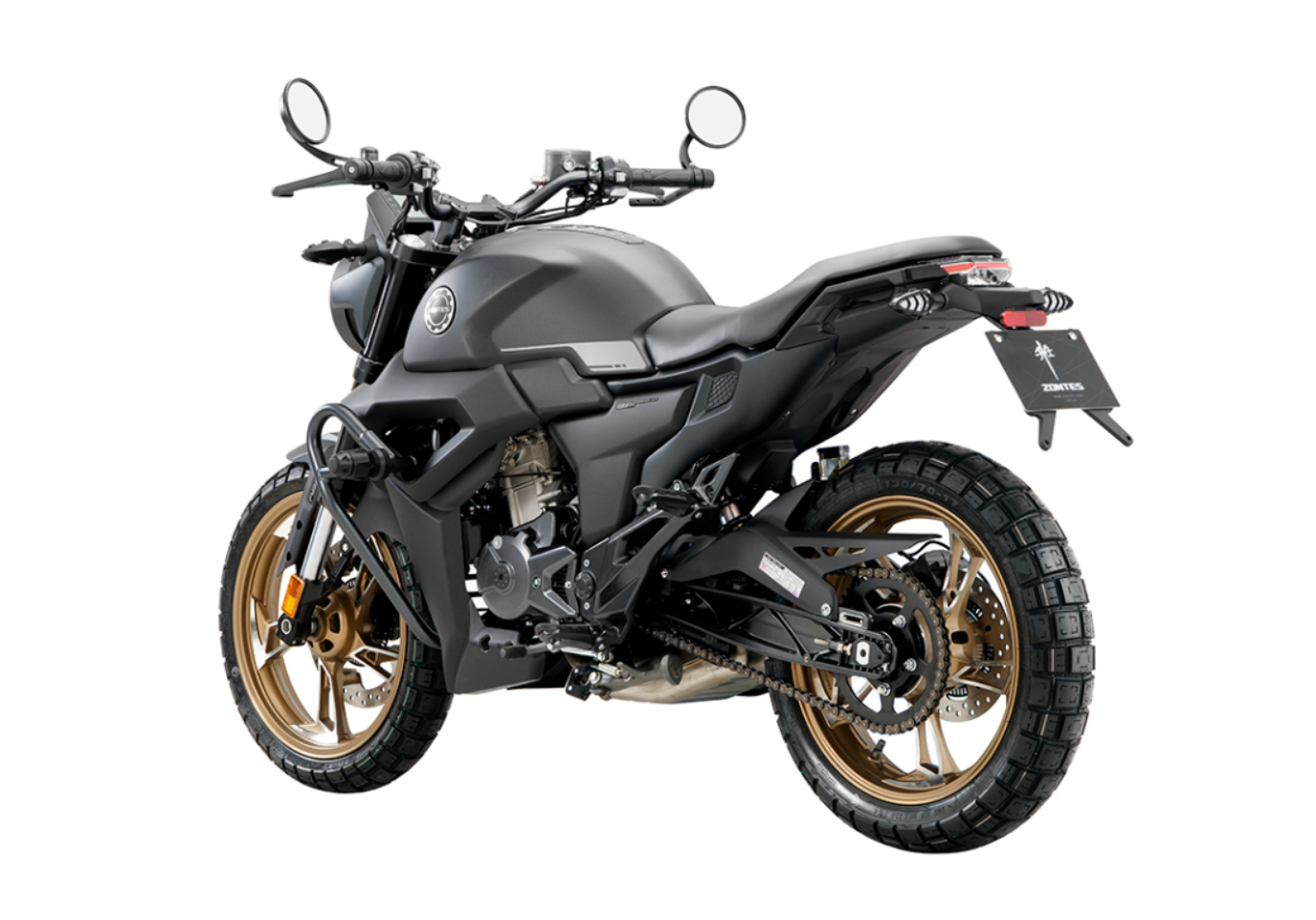 Moto ZT125-G1-LCD a preto vista 45º traseira do lado esquerdo.