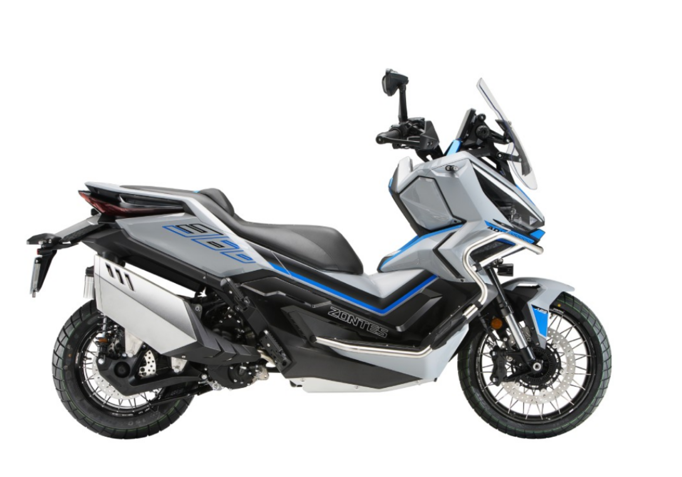 Moto ZT368-G a branco vista do lado direito.