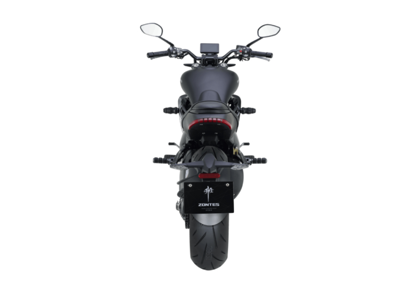 Moto ZT350-S a preto vista de trás.