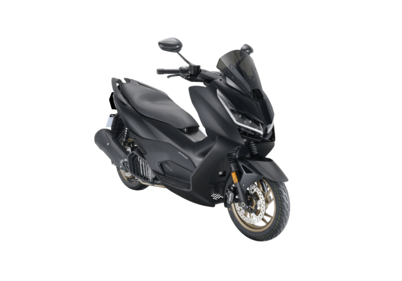 Moto ZT125-D a preto vista 45º frontal do lado direito.