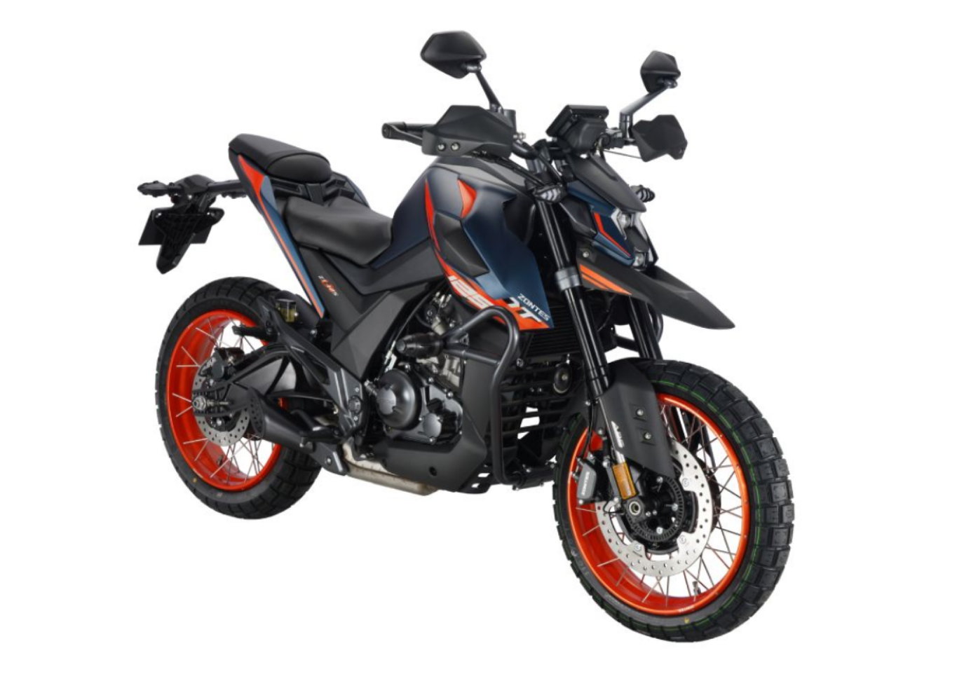 Moto ZT125-U1-LCD a preto vista 45º frontal do lado direito.