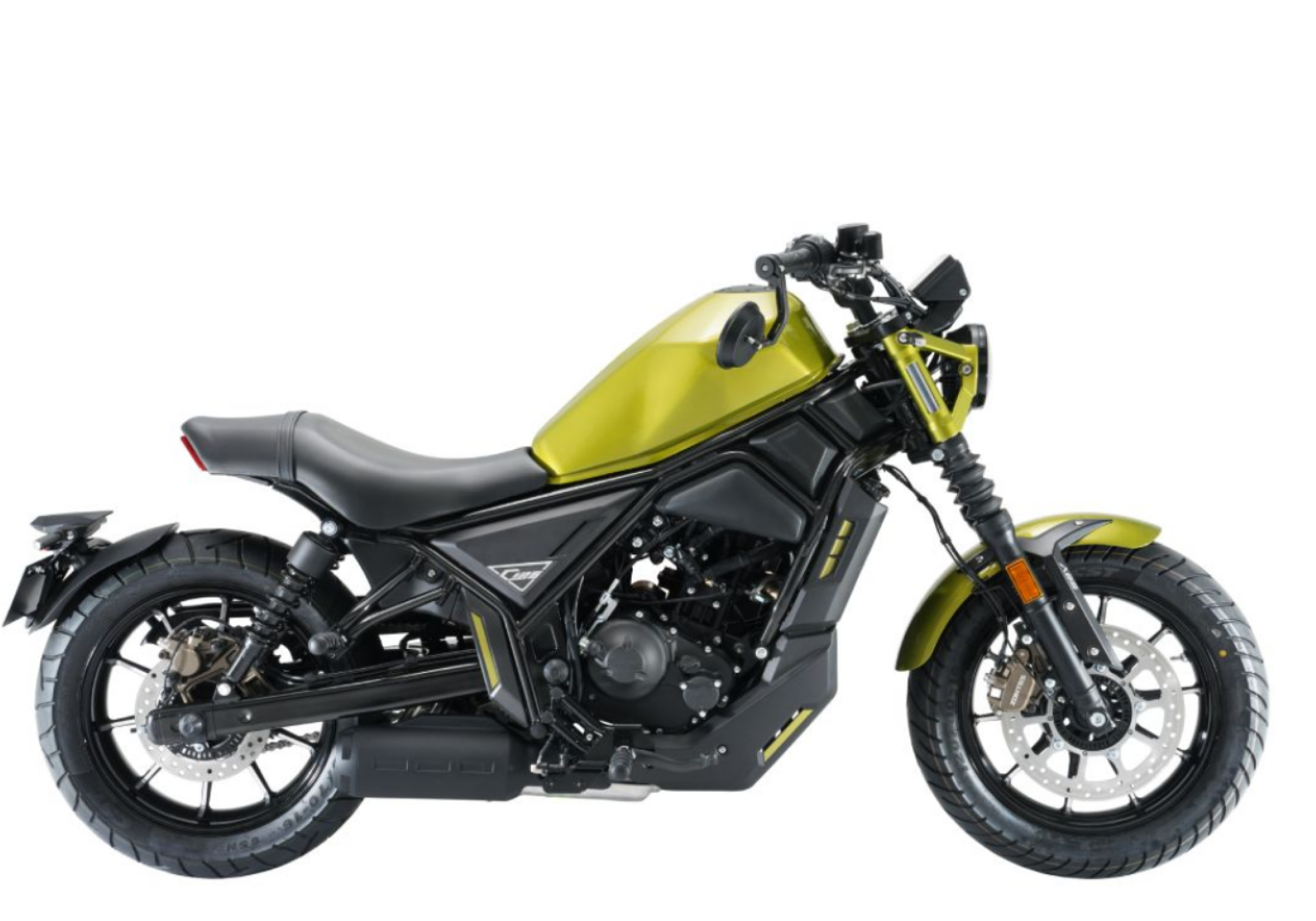 Moto ZT125-C a amarelo vista do lado direito.
