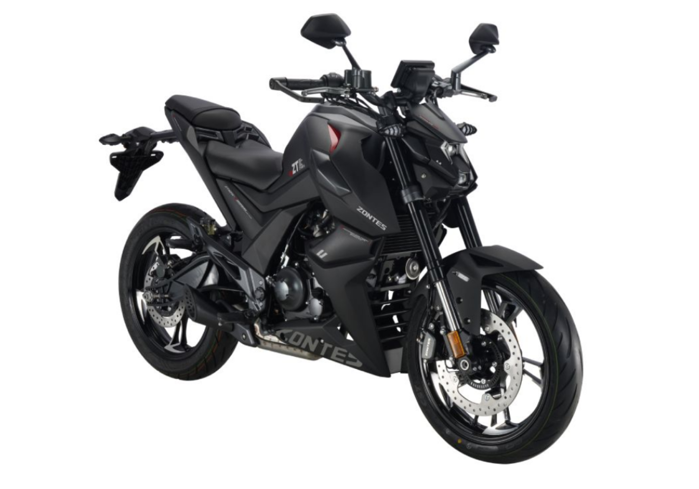 Moto ZT125-U-LCD a preto vista 45º frontal do lado direito.