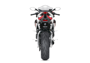 Moto ZT703-RR a vermelho e branco vista de trás.